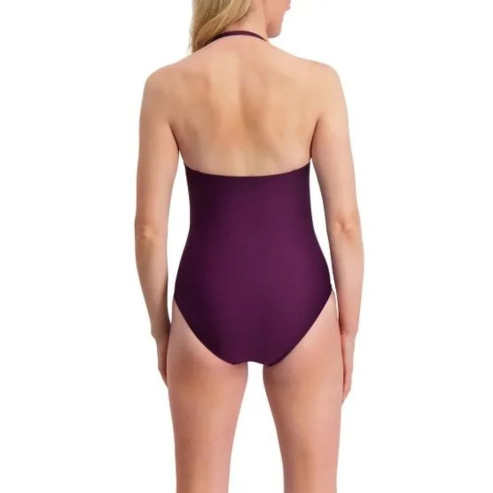 NWT DKNY Women Purple Ruched Convertible One Piece Swimsuit Tummy Control Medium - Picture 4 of 6